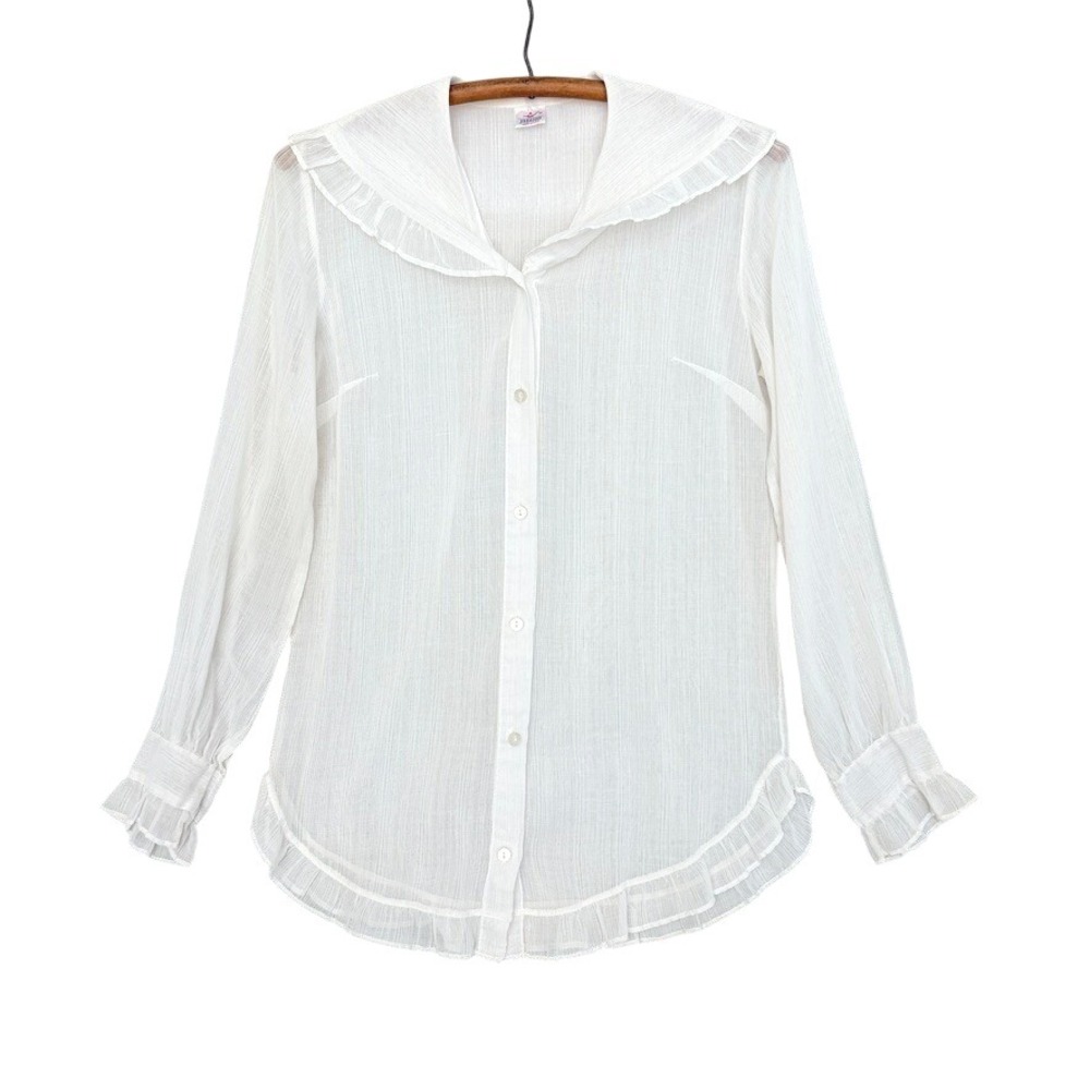 Vintage Peasant Blouse Womens Medium Lace Cottagecore Romantic Boho Top 70s M
